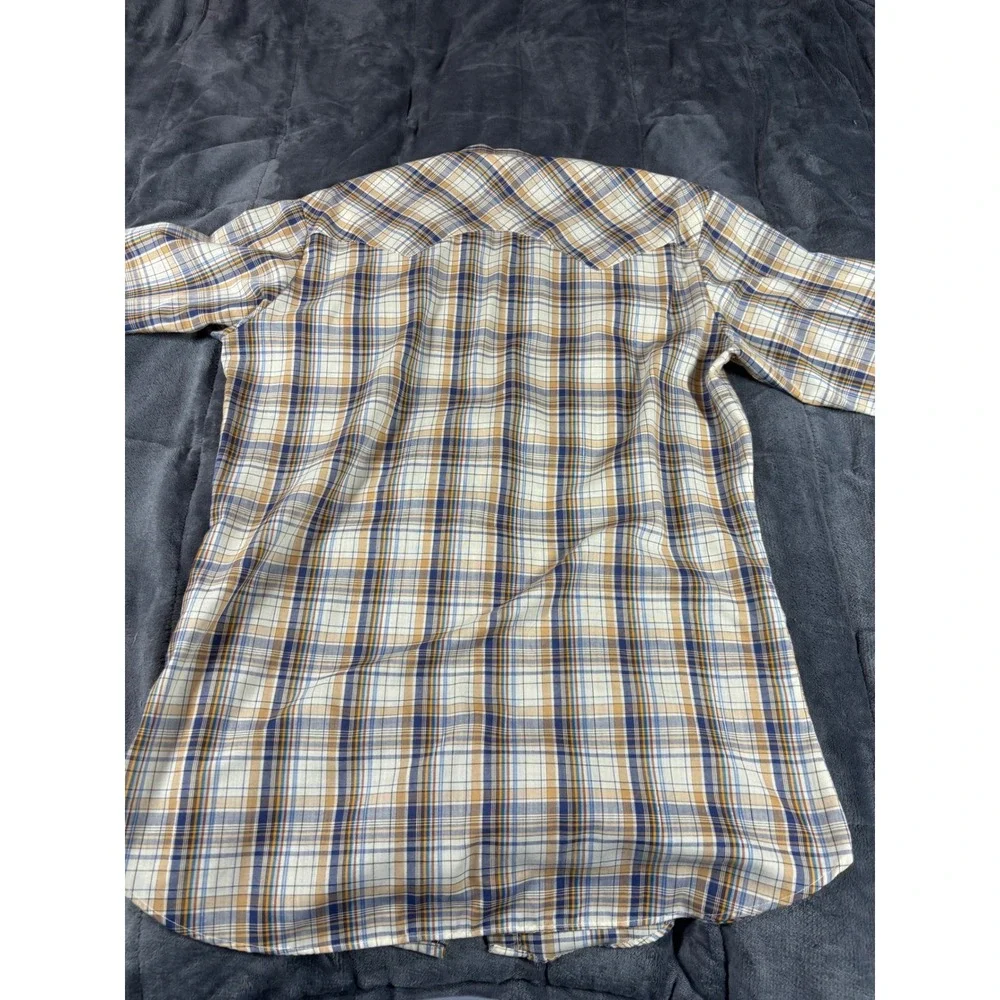 Levis Mens Regular Fit Western Pearl‎ Snap Plaid Long Sleeve Shirt Blue Tan M